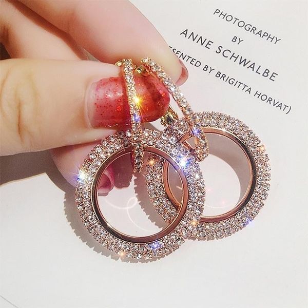 

fashion women earrings crystal earrings creative jewelry round-gold geometirc elegant women accessories new-design girl gift1, Golden;silver