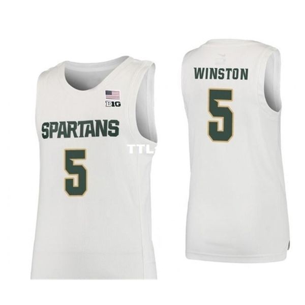 

age round neck michigan state spartans cassius winston #5 embroidery basketball jersey size s-4xl or custom any name or number jersey, Black