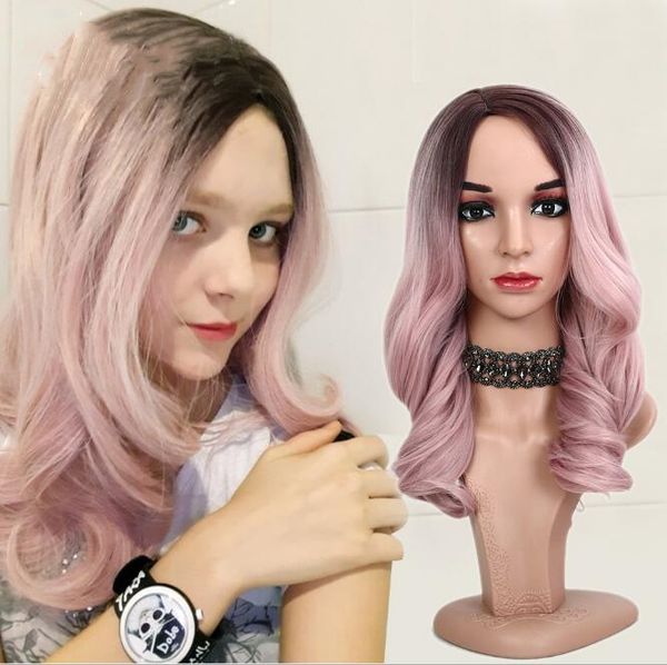

europe and the united states fashion chemical fiber hair cover manufacturers wholesale gradient color big wave long curly hair, Black