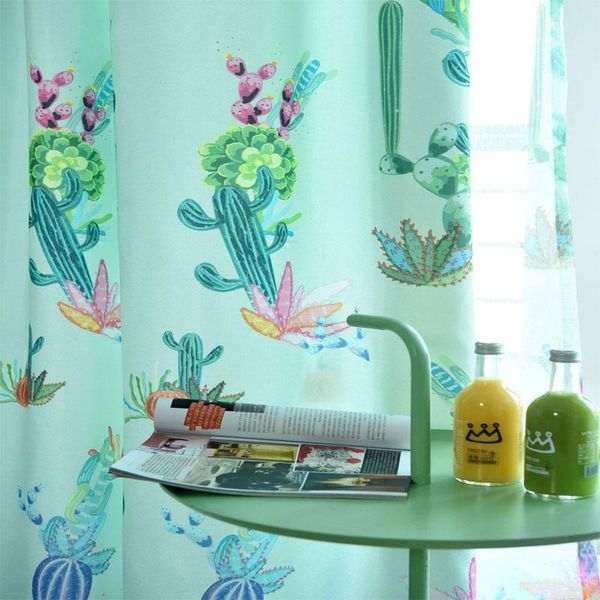 

modern cotton linen half blackout curtain green plant printing curtain living room bedroom kitchen home decoration