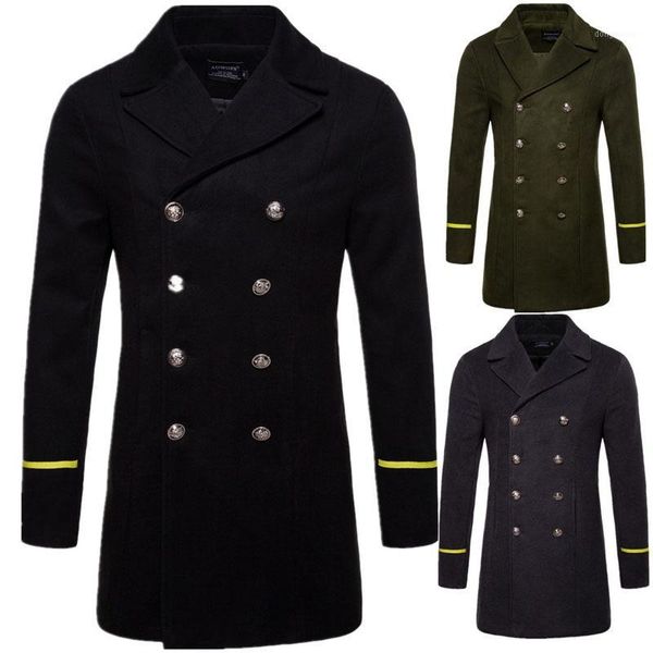 

british style winter coat men 2018 brand new double breasted trench coat mens slim fit striped overcoat jackets manteau homme1, Black