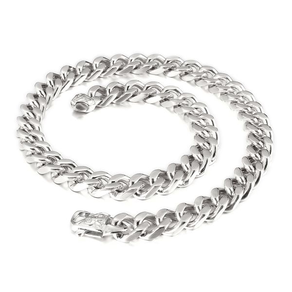 

kn114240-z12mm 18-32 inch 304 stainless steel curb link chain mens cuban chain necklace jewelry silver color
