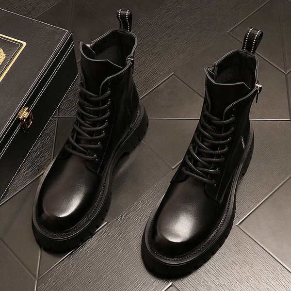 

mid martin winter plush warm korean fashion high men's increased thick soled cotton boots, Black