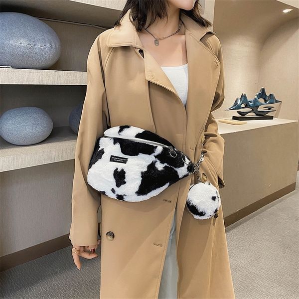 

women plush animal pattern chain fanny waist packs fashion ladies chest bag zipper messenger pouch phone purses composite set