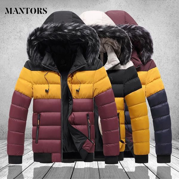 

winter mens bomber jackets casual male outwear big pocket thick warm windbreaker mens outdooor fur hooed coats brand clothing, Black