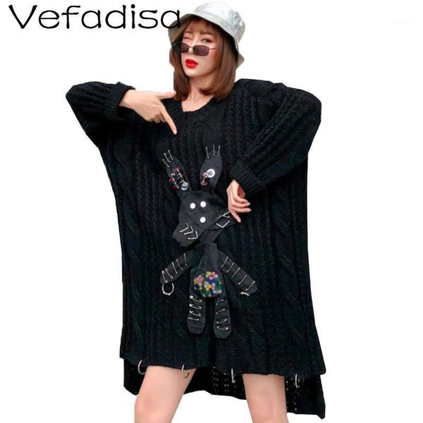 

vefadisa women sweater dress 2020 autumn colored balls sweater mid-length hedging irregular thicken knitting dress lhx2591, White;black