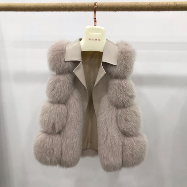 

new female 2020 fashions genuine gilets custom-made autumn fox skin leather clothing mujer shelter dygq, Black