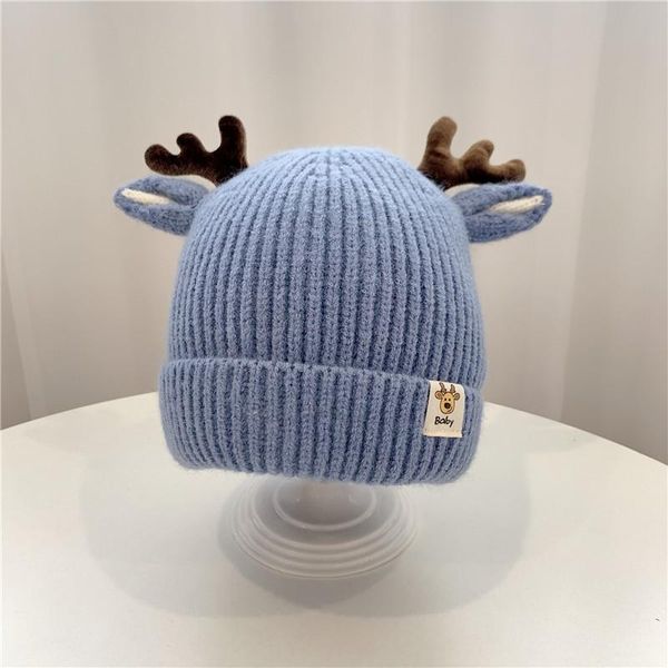 

baby wool hats autumn/winter cute antler christmas hats baby knitted boys and girls warm jumper, Blue;gray