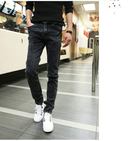 

men's jeans 2021 mens brand fashion men casual slim fit straight high stretch feet skinny black sell male trousers1, Blue
