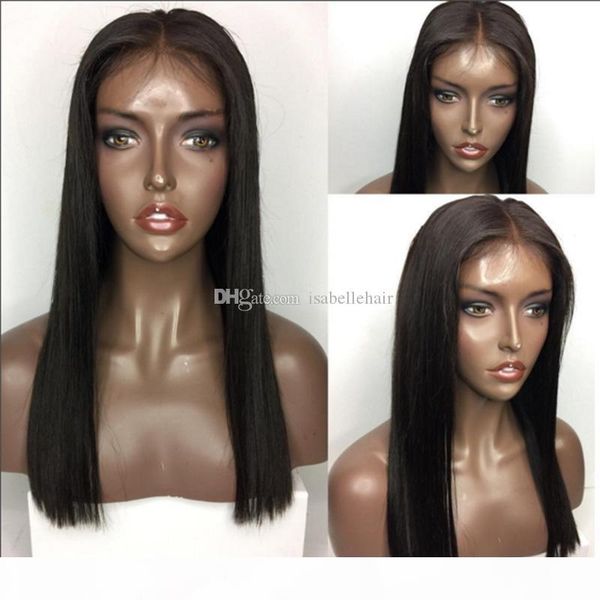 

9a pre plucked full lace wigs human hair with baby hair blunt cut peruvian virgin lace front wig for black women silky straight, Black;brown