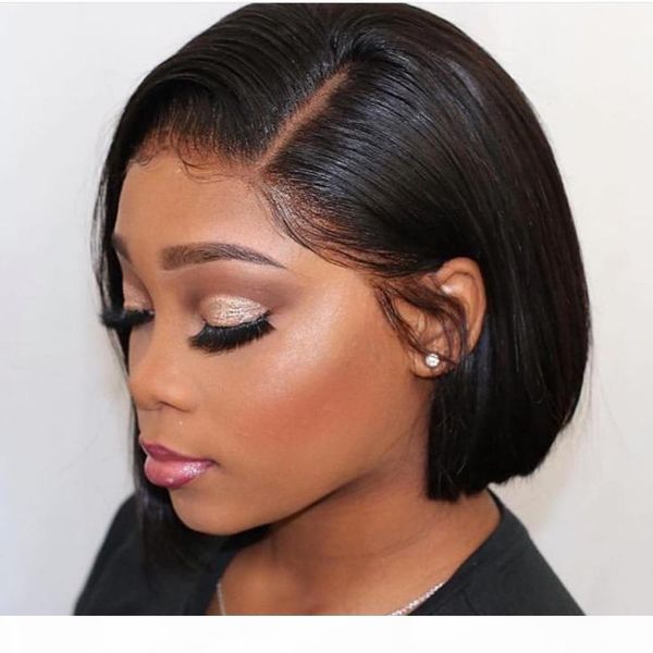 

beauty short lace front human hair wigs brazilian straight bob wig pre plucked hairline with baby hair full lace wig 130%, Black;brown