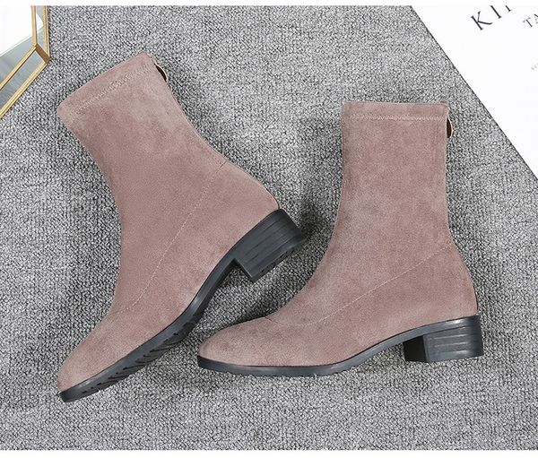 

2021 new great short women fall square martin thin boots elastic eohk, Black