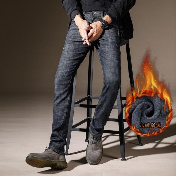 

men's jeans warm fleece soft black brand pants for men clothing stretch casual jean undefined, Blue