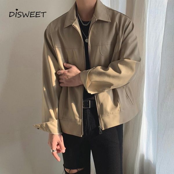 

faux leather solid color jacket men slim korean motorcycle kg-13, Black