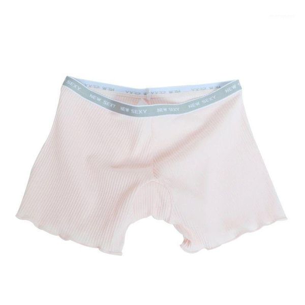 

ladies women summer safety pants thread ribbed striped seamless stretchy underpants solid color ruffled agaric hem boxer shorts1, Black;pink