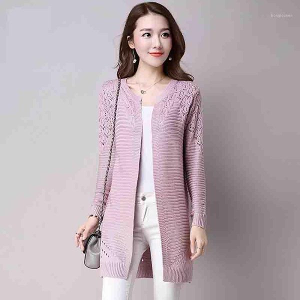 

2019 new fashion spring autumn women sweater cardigans casual hollow out long coat female thin knitted sweater cardigan1, White