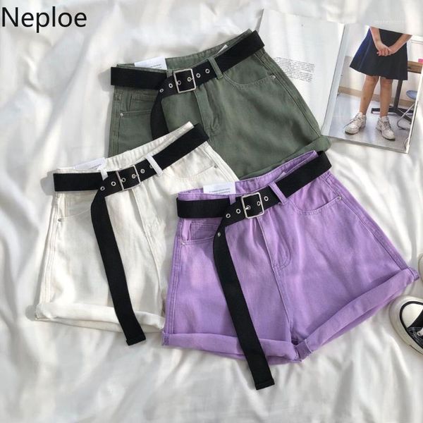 

women's shorts neploe fashion belt women jeans bottoms korean causal solid wide leg short feminimos 2021 summer high waist 4b2641, White;black