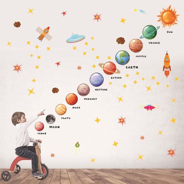 Adesivo de Parede Planetas Adesivos de Parede para Berçário Quartos Kids Decoração Espaço Exterior Planetas Casa Decoração Mural DIY Arte Decalques de PVC Zyy81