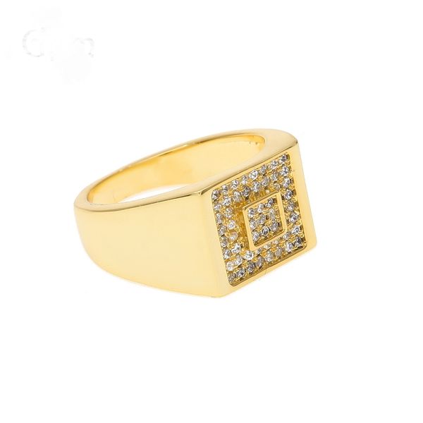 

wholesale jewelry hiphop new square micro-inlaid zircon hip-hop ring for men and women, Golden;silver