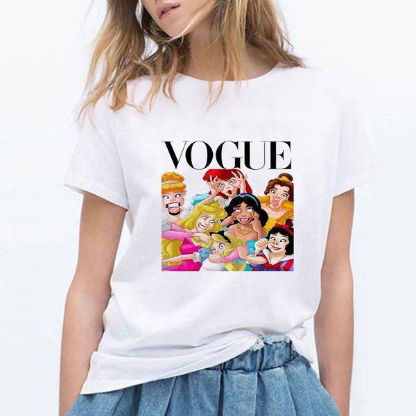 

мода смешные сказки princesses print t рубашки женщины о-вырезы с коротким рукавом летние топы trend style vogue одежда, White