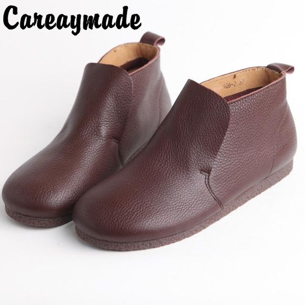 

careaymade-original short boots hand-made single boots,mori women's day suit 100% cow leather retro women's casual shoes, Black
