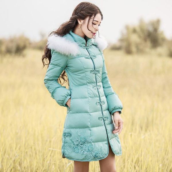 

women's down & parkas 2021 winter outerwear fashion fur coat with hooded restore ancient cultivate morality lantern sleeve long jacket, Black