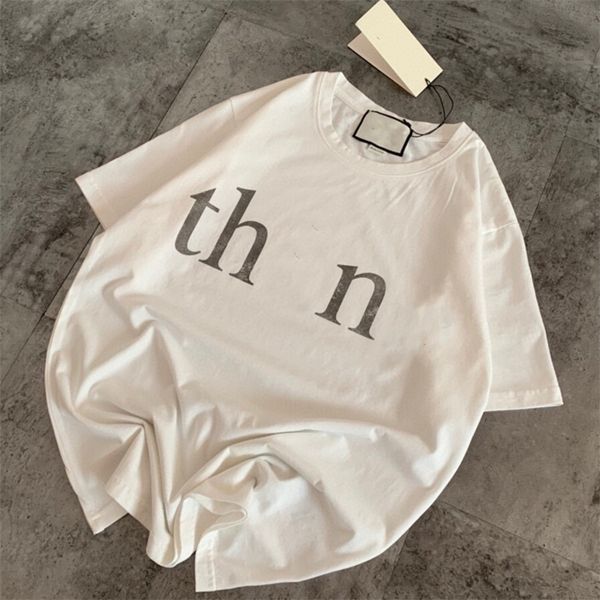 

spring and summer new fashion gu men's women's same couple's round neck cotton printed t-shirt simple loose short sleeve, White