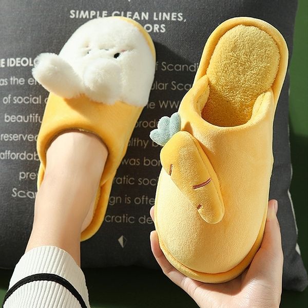 

cute rabbit carrot home slippers for women furry female indoor shoes non-slip comfortable cartoon rubber slippers girls y201026, Black