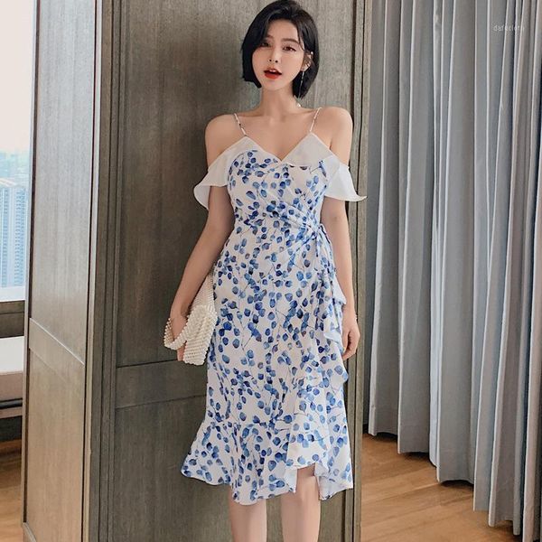 

summer vintage classy bandage dress elegant spaghetti strap ruffle print dress for women party high end dresses vestidos1, Black;gray