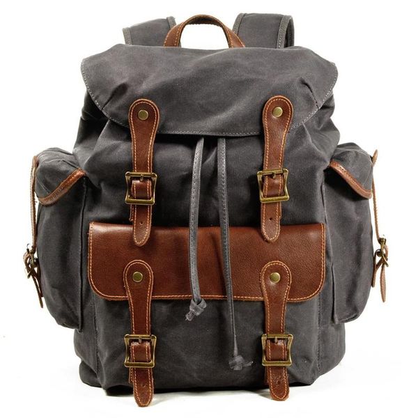 

vintage men's canvas leather backpack casual lapwaterproof casual backpack h-88126