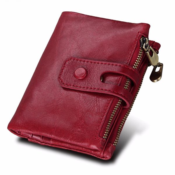 

2019 fashion wallet women genuine leather wallets female hasp double zipper design coin purse id card holder slim wallet c1115, Red;black