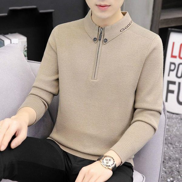 

2020 winter men's young and middle-aged thick sweater semi-high collar solid color loose casual casual knitted bottoming shirt, White;black