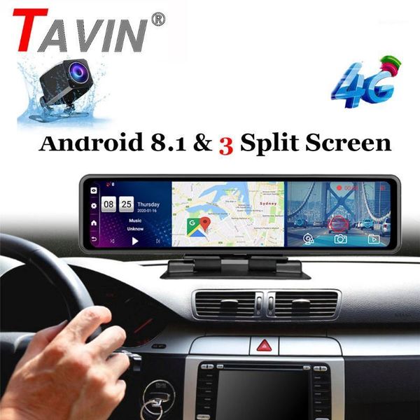 

12 " car dvr rear view mirror android 8.1 dvr dash camera 1080p dual lens camera wifi gps navigation adas remote car led video1