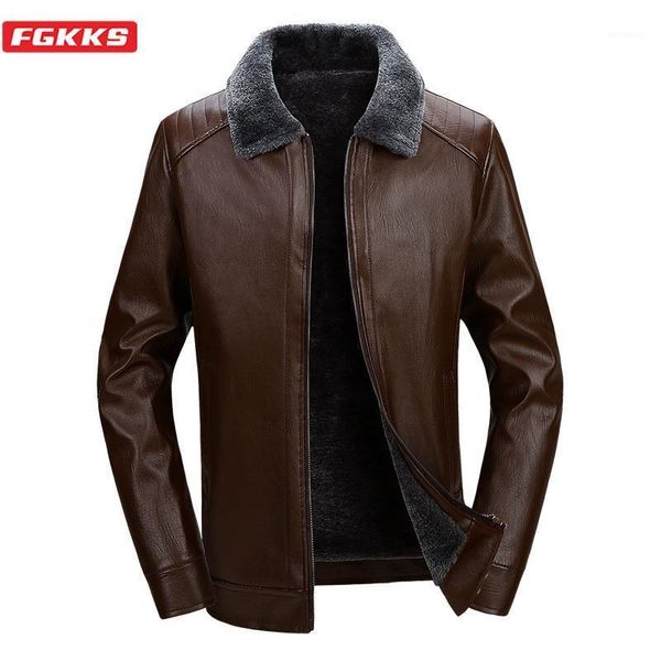 

fgkks new thick leather jacket men winter autumn men jacket fashion faux fur lapel windproof warm leather male clothing1, Black
