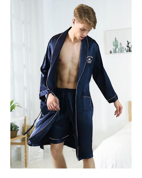 

male loose home two piece suit mens casual sleepwear fashion trend long sleeve cardigan buttons nightgown shorts 2pcs sets pajamas spring, Black;brown