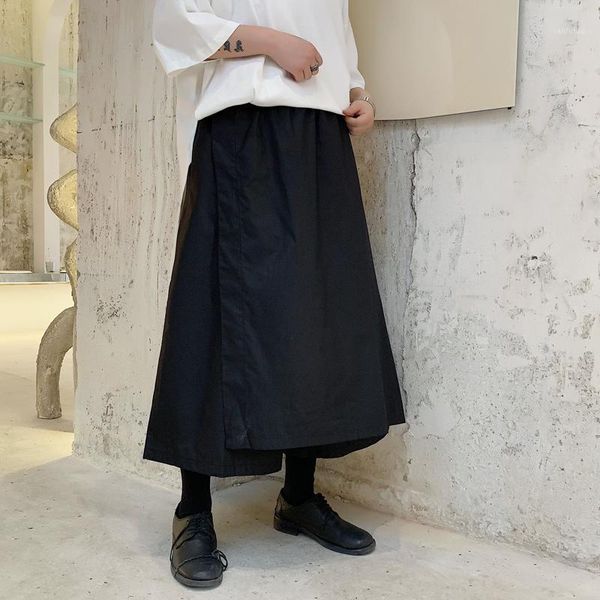 

men wide leg skirt pants male japan streetwear vintage fashion hip hop gothic loose casual harem trousers kimono pant1, Black