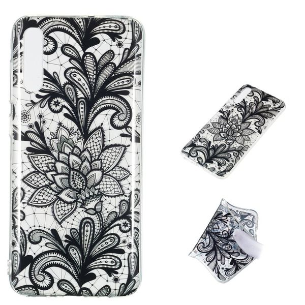 

black flower pattern highly transparent tpu protective case for galaxy a70