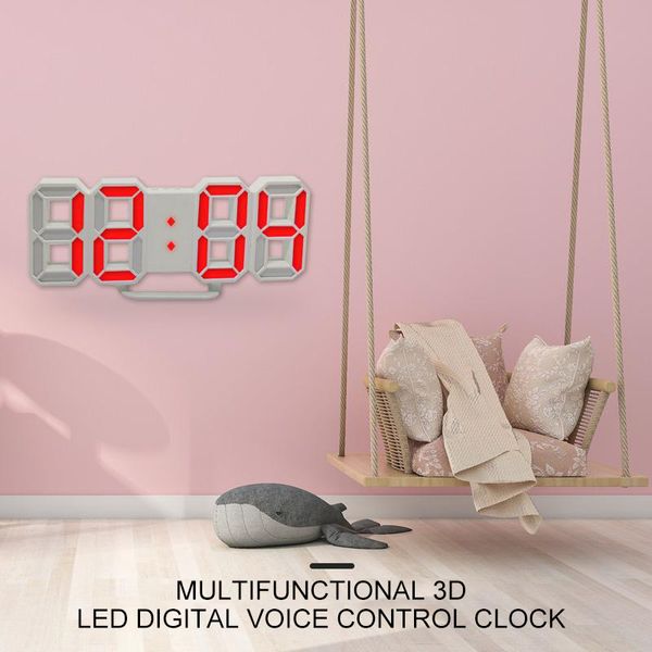 24/12 Stundenanzeige Uhr Alarm LED Digitaluhr Wandbehang 3D Tischuhr Kalender Temperaturanzeige Helligkeit einstellbar Y200109