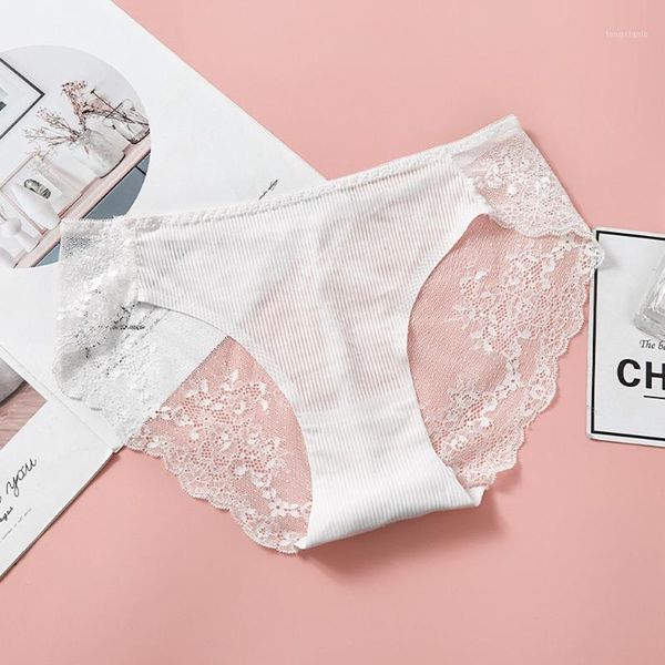 

2020 summer new ice silk underwear female stretch lace briefs hollow breathable underwear1, Black;pink