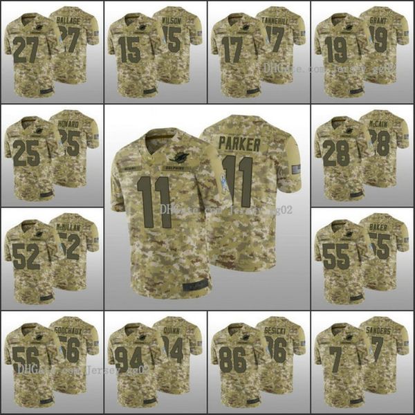 

майами дельфины мужчины # 11 деванте паркер 15 альберт уилсон 25 xavien howard custom women youth nfl camo salute для обслуживания джерси, Black;red