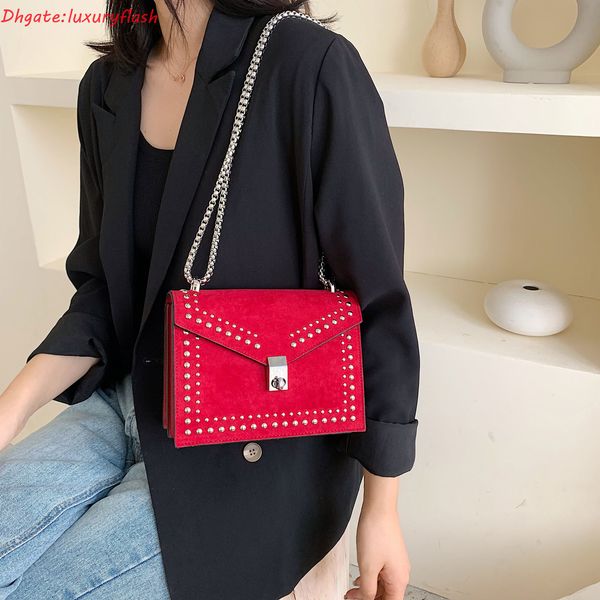 

2021 new scrub vintage leather rivet lock small shoulder messenger bags for women chain rivet lock crossbody handbag female travel mini bags