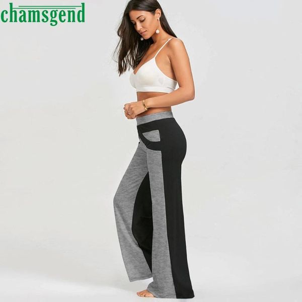 

yoga outfits chamsgend pants patchwork casual mid waisted trousers women wide leg gym sports leggings long 09, White;red