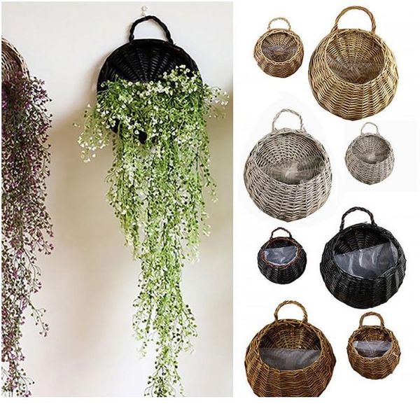 

ручная плетеная корзина с ротангом цветочная корзина зеленый vine planter planter висит ваза контейнер для вазы корзина для вазы fo wmtbff