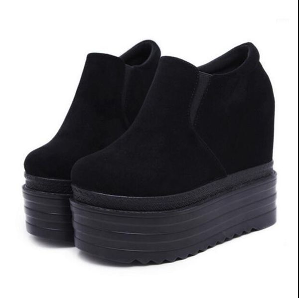 

boots 13cm wedge with super high heel single shoes thick bottom round waterproof platform muffin bottom1, Black