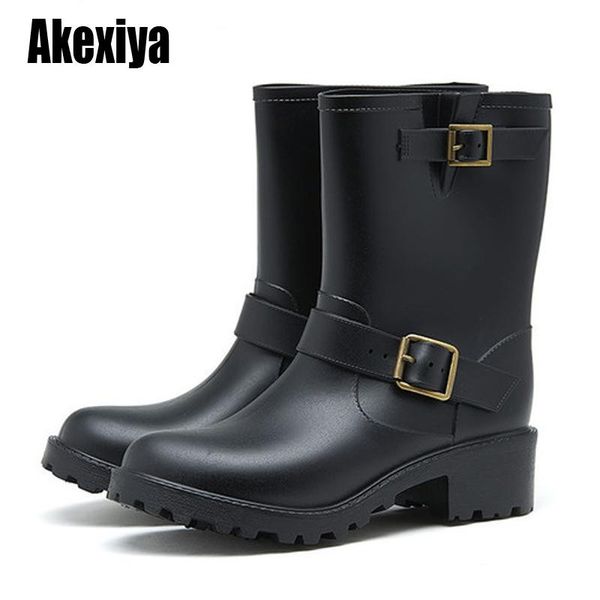 

rubber rain boots for women waterproof fashion shoes ladies short ankle rainboots 2021 non-slip leather boots p644, Black