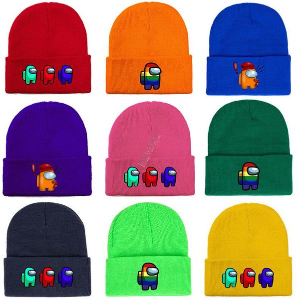 

36 colors among us game beanie cap cartoon print designer winter warm hats outdoor cycling skiing men women cosplay hat d120201, Yellow