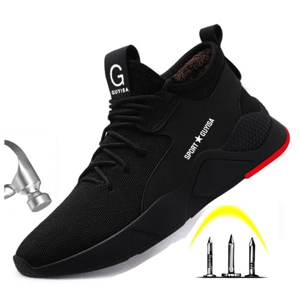 

winter men's steel toe puncture proof safety cotton boots with fur men anti smashing protective work shoes y200915, Black;brown