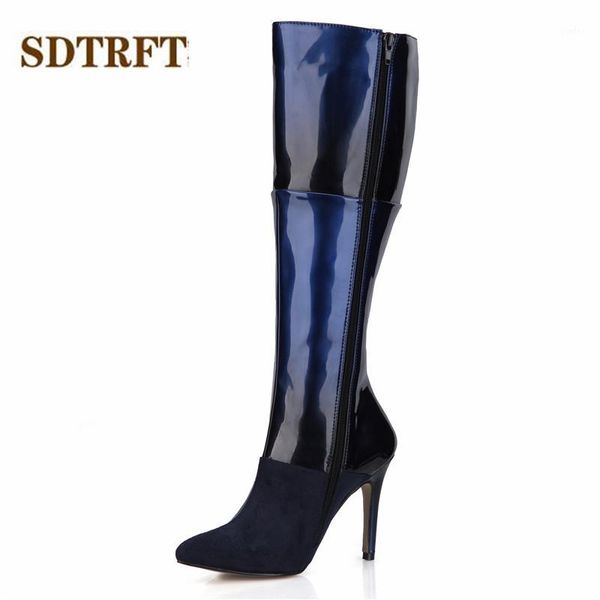 

boots sdtrft spring/autumn 2021 botas mujer 10cm thin heels knee high shoes woman suede pu wedding pumps plus:35-42 431, Black