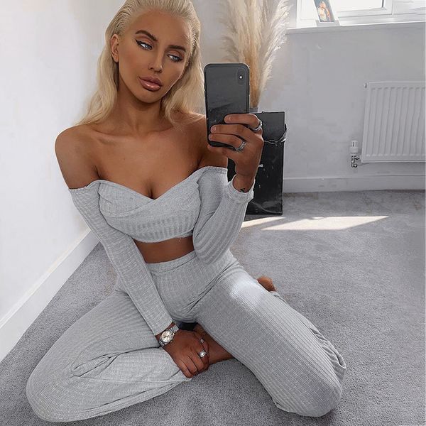 

women tracksuit suit wrap sweatshirt +pant jogging femme survetement sportswear 2pc set autumn wear 2021 style, White