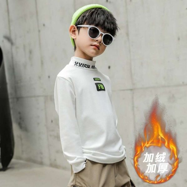 

autumn winter children's base shirt wear with plush and thick high collar korean boys' sweater fashion long sve xh99, Black